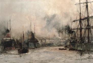 Embarcaciones en el Pool con la Catedral de San Pablo al fondo, 1912